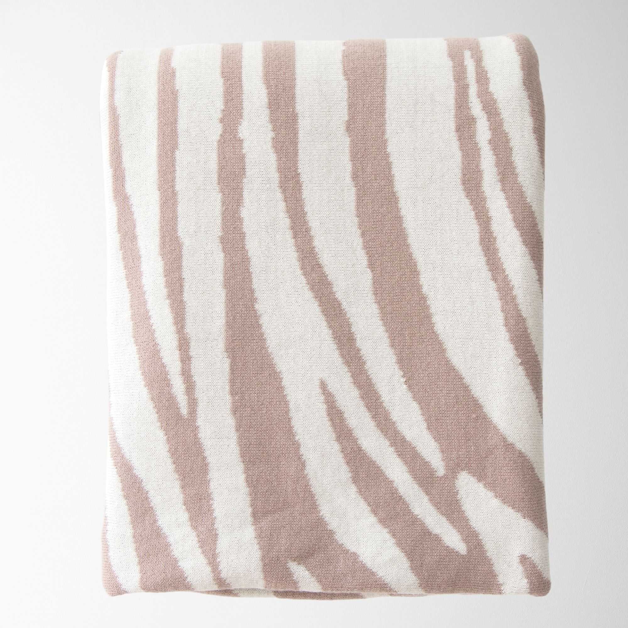 Rumi Zebra Cotton Knit Throw in Oyster