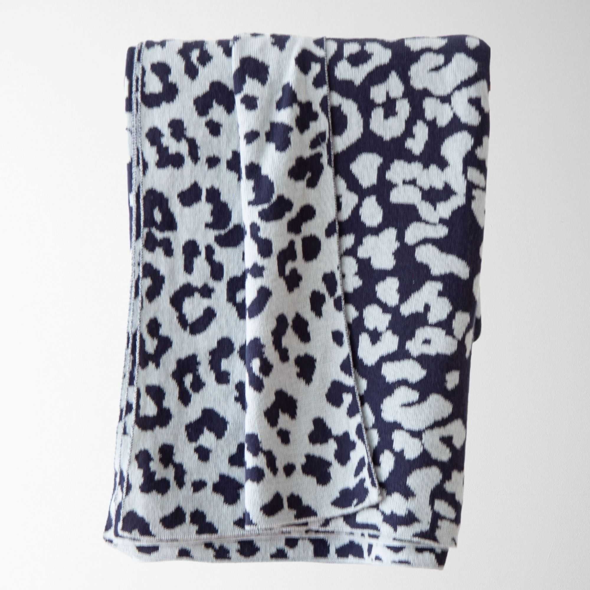 Lucia Leopard Cotton Knit Throw in Blue