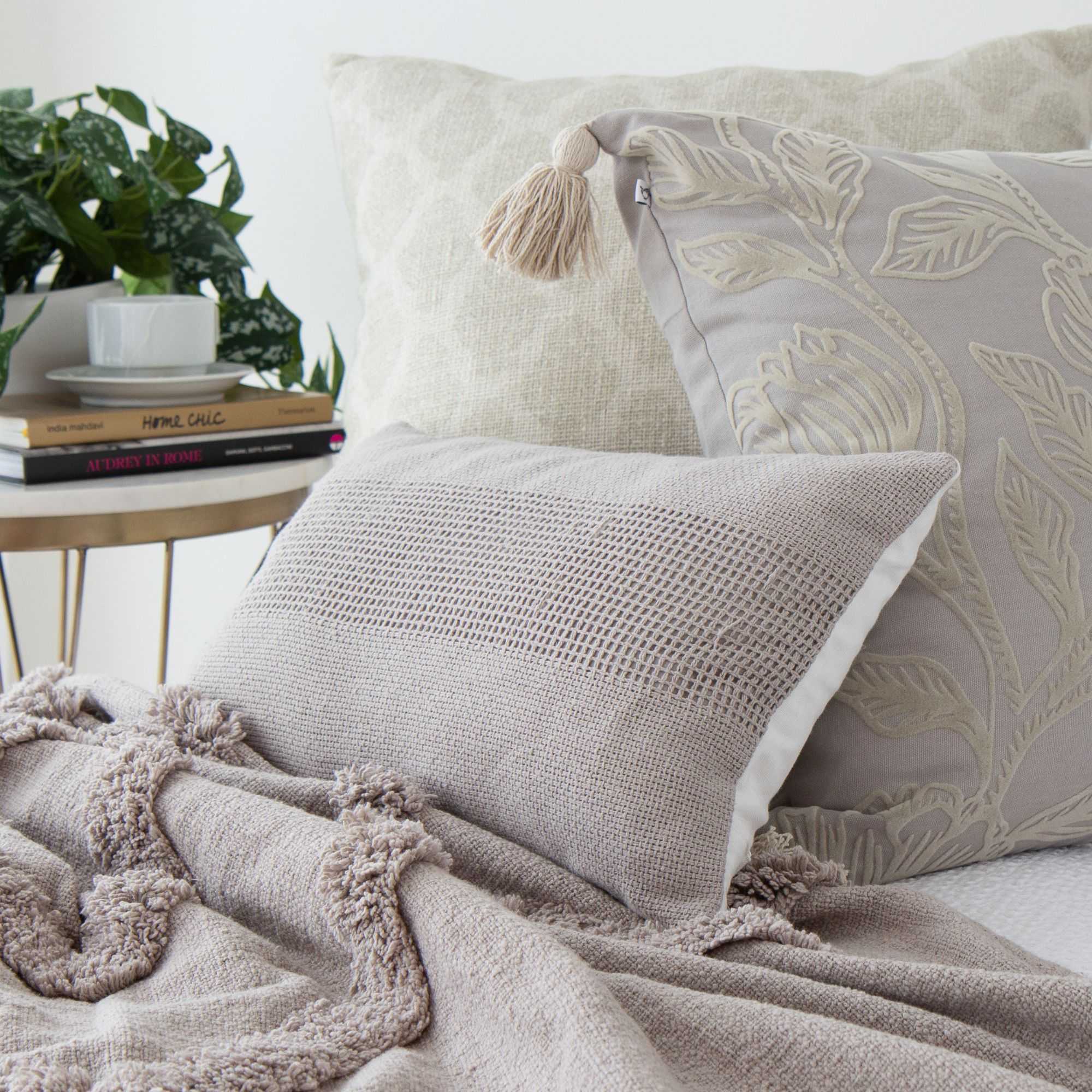 Lennox Woven Textured Pillow in Oyster - Image 2