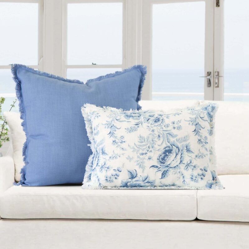 Emma Frayed Edge Pillow Cover in Blue - 2 Piece Set