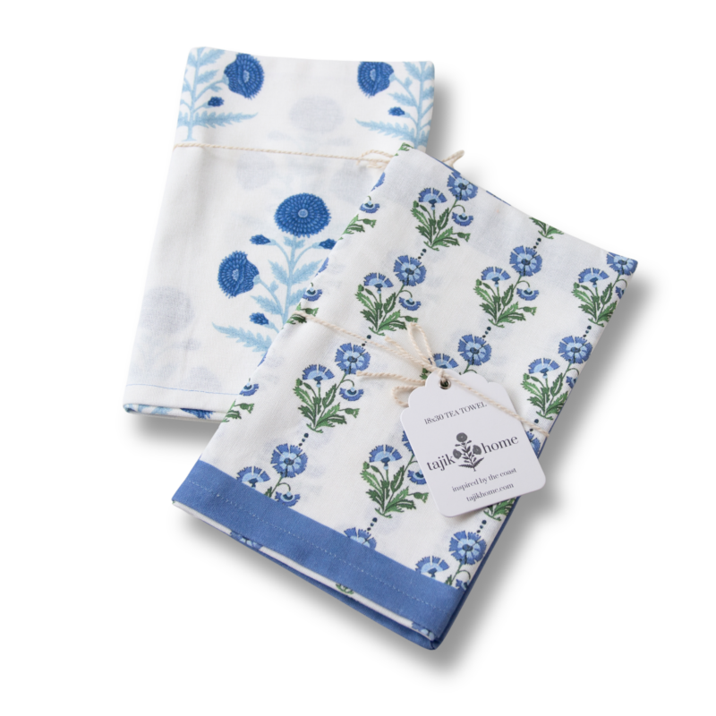 Amalthea Blue Block Print Tea Towel 2 Piece Set