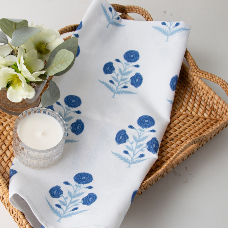 Serafina Blue Block Print Tea Towel